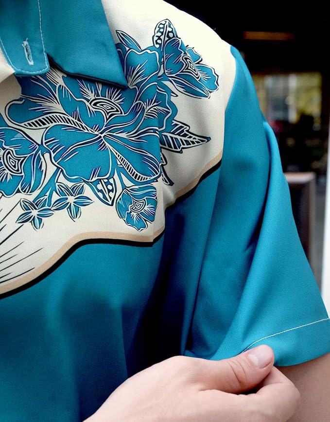 Men’s Hawaiian Shirt Western Cowboy Symmetrical Print Short Sleeve Button Down Casual Beach Holiday Summer Shirt