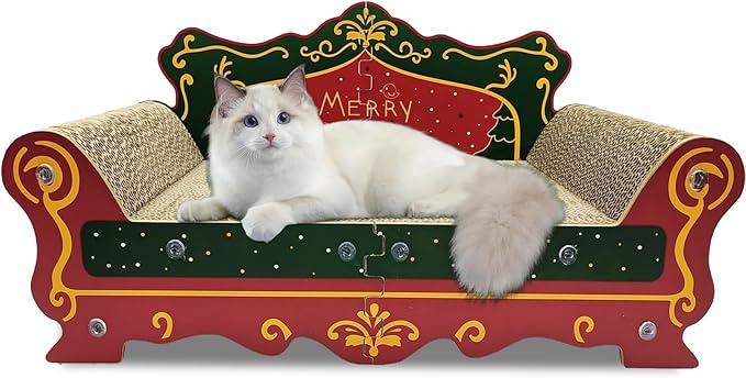 Luxury Cardboard Cat Scratcher Sofa Bed Couch Shaped Cat Scratching Board, Cat Scratch Lounge with Catnip,Cat Scratcher for Indoor Cats(Xmax)