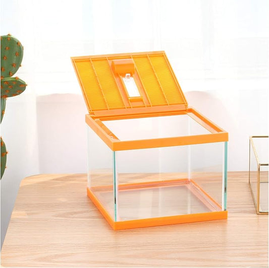 crapelles Reptile Terrarium kit Color Orange Spider Container Tarantula Box cage Gecko Habitat Insect Enclosure pet Tank Frog Carrier Tortoise Snail Container Hermit Crab House Cricket breeding