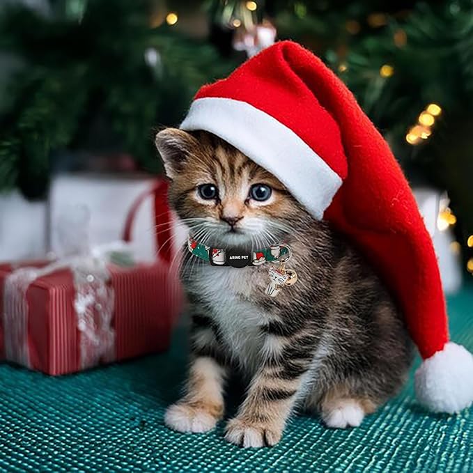 ARING PET 2 Pack Christmas Cat Collars-Cute Cat Collar Breakaway with Bell&Pendant, Adjustable Christmas Kitten Collars with Safety Buckle for Girl and Boy Cats