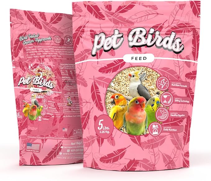 Mycelium Pet Bird Feed (5 LB Bag) | Organic Bird Food for Cockatiels, Lovebirds, Parakeets & Parrotlets | Supports Healthy Digestion & Energy | Non-GMO, Dust-Free Seed Blend | USA Made