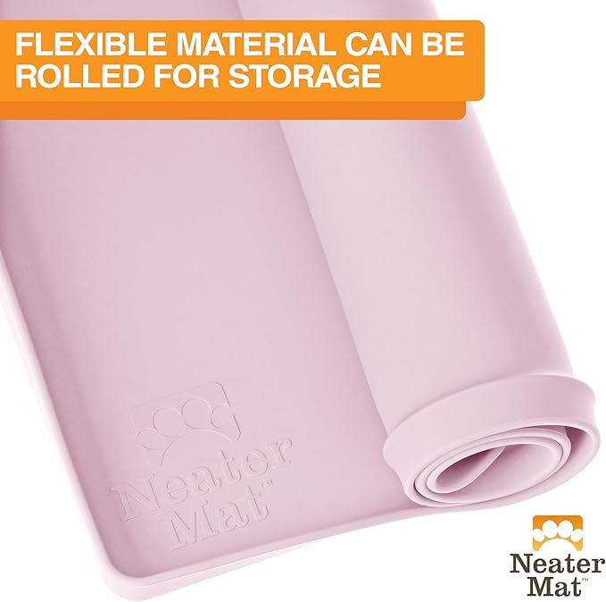 Neater Pet Brands Neater Mat Pet Mats for Food and Water, Cat & Dog Bowl Mat Waterproof Silicone, Feeding Tray, Dog Food Mats for Floors, Placemat w/Raised Edge for Under Bowls, 16” x 10”, Light Pink