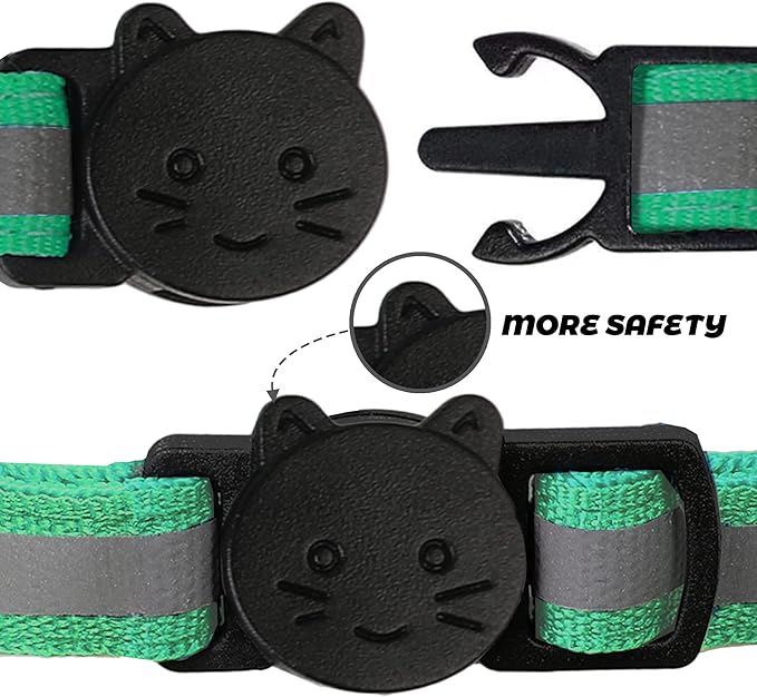 BANMODER 2 Pack Reflective Cat Collar Breakaway with Bell,Personalized Kitten Collars,Adjustable Safety Buckle Collar for Male Cats Girls & Boys (Dark Green)