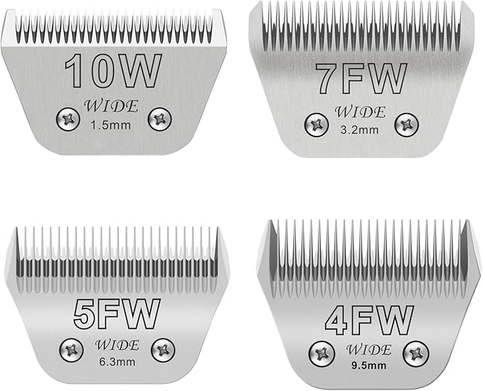 10W+7FW+5FW+4FW Wide Blades for Dog Grooming, Compatible with Ainds, Oster A5, Wahl Km10 and Other Series Clippers, Cut Length 1/16"(1.5mm) to 3/8" (9.5mm), Fit for Larger Animals