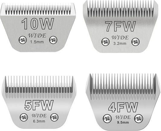 10W+7FW+5FW+4FW Wide Blades for Dog Grooming, Compatible with Ainds, Oster A5, Wahl Km10 and Other Series Clippers, Cut Length 1/16"(1.5mm) to 3/8" (9.5mm), Fit for Larger Animals
