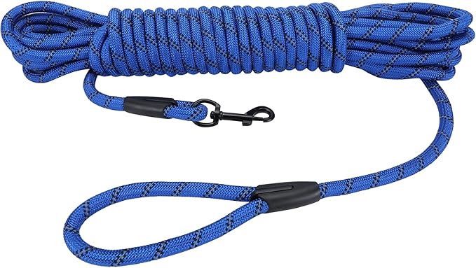 Long Dog Leash for Training 20Ft-Reflective Nylon Rope with Swivel Hook-Recall Agility Lead for Large Small Medium Dogs Outside Walking Hiking-Royal Blue Diam 1/2"