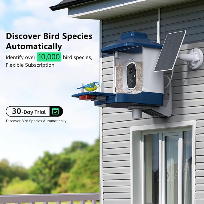 Bird Feeder with Camera, AI Bird Identification, Full HD Live Video, Solar Powered, 2.4Ghz WiFi, Nstant Arrival Alerts - Best Gifts for Bi rd Lovers