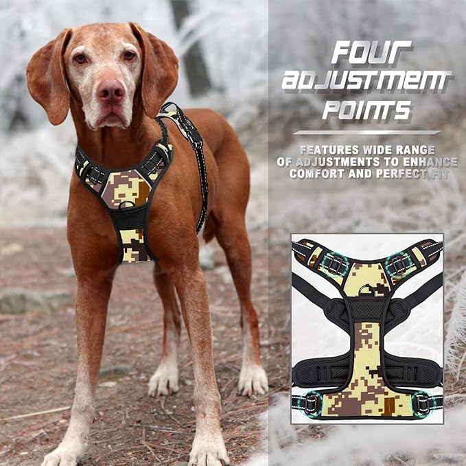 BARKBAY No Pull Dog Harness Front Clip Heavy Duty Reflective Easy Control Handle for Large Dog Walking(Desert camo,L)