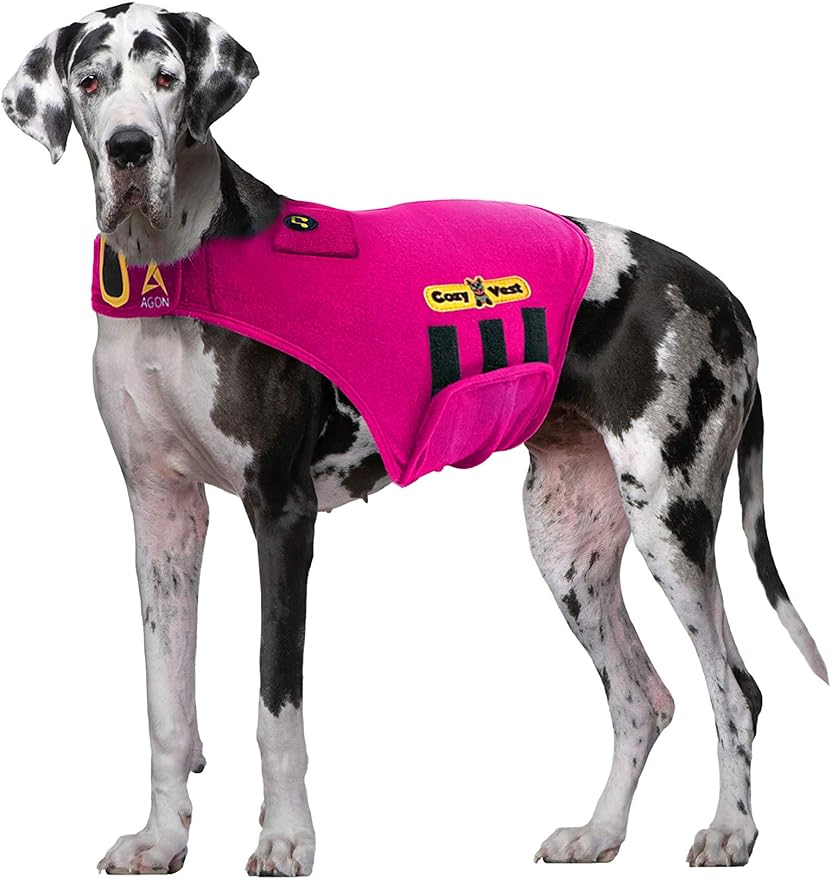 CozyVest 3-in-1 Anxiety Vest Music & Aromatherapy Dog Coat Relaxing Sound & Essential Oil Scent Canine Stress Relief Fireworks Thunder Separation Shirt Jacket Thunderstorm(Pink, XXL [110 Lbs & UP])