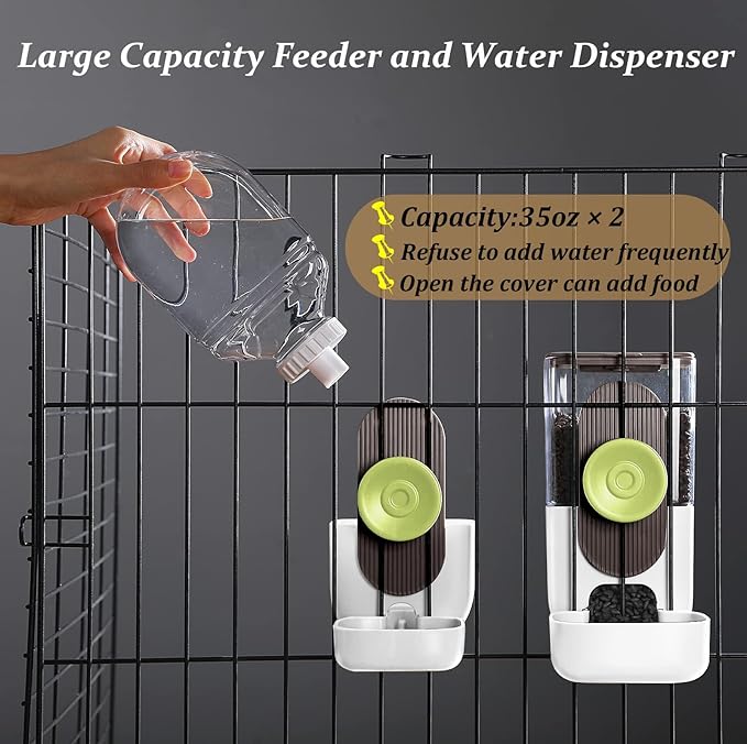 Kenond Hanging Automatic Pet Food Water Dispenser, 35oz Rabbit Feeder Guinea Pig Water Bottle Food Feeder for Ferret Guinea Pig Rabbit(White)