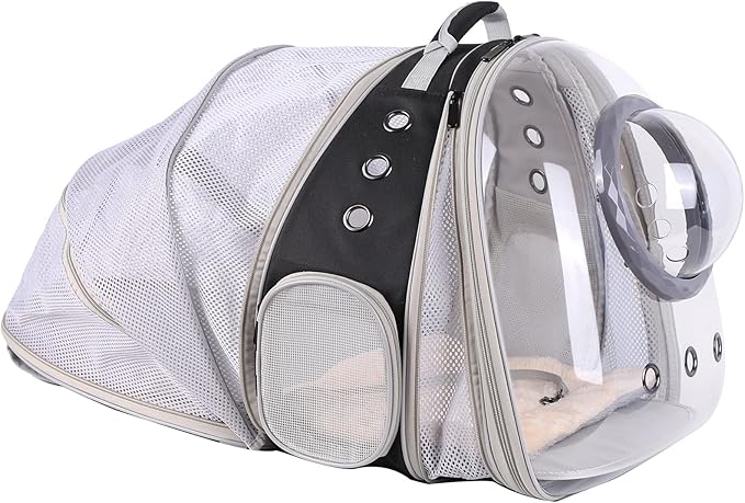 Dual Expandable Cat Backpack with Bubble Dome, Large Cat Carrier Space Capsule Clear Window, Fits up to 20 Pounds Fat Cat, Small Puppy and Bunny, Pet Travel Vet Bag