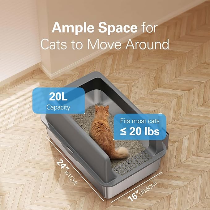 Zarler Stainless Steel Litter Box with Lid, Extra Large Cat Litter Boxes, XL Large Metal Litter Box for Big Cats with High Sided, Light Grey (Non-Sticky, Easy to Clean, Anti-Urine Leakage)