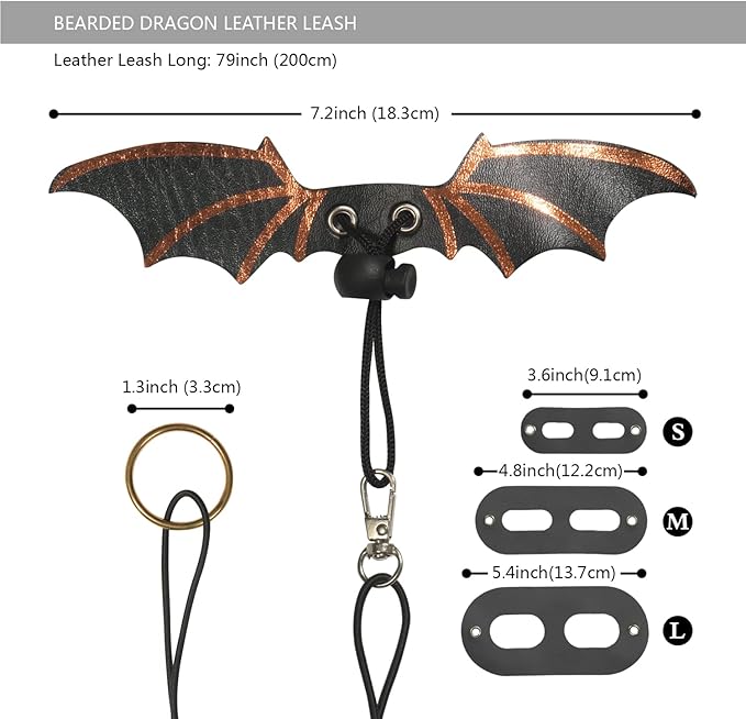 Bearded Dragon Leash and Harness Set, Beardie Carrier, Lizard Adjustable Harness with Leather Wings and Sling Bag, Reptile Small Pet Backpack Batwing Accessories (Leopard Pattern with Crown)