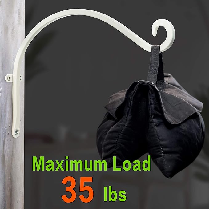 Bird Feeder Hanger: 12-Inch Wall-Mounted Plant Bracket Outdoor - 2 Pieces White Plant Hooks for Hanging Flower Baskets