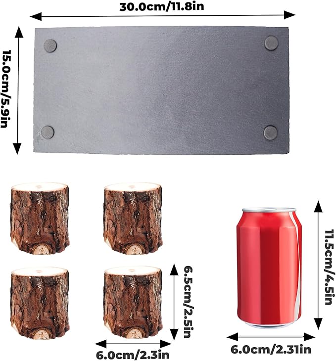 Bearded Dragon Basking Platform, Slate Rocks for Reptiles with Wooden Pile, Leopard Gecko Hides and Caves, Reptile Tank Accessories for Bearded Dragons, Geckos, Ball Pythons, Tortoise (Black, Small)