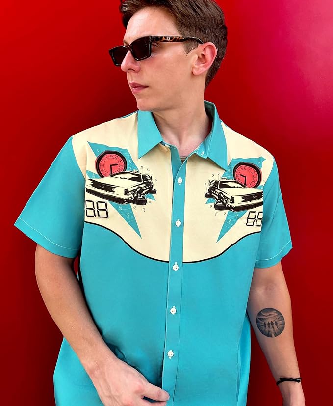 Men’s Hawaiian Shirt Western Cowboy Symmetrical Print Short Sleeve Button Down Casual Beach Holiday Summer Shirt