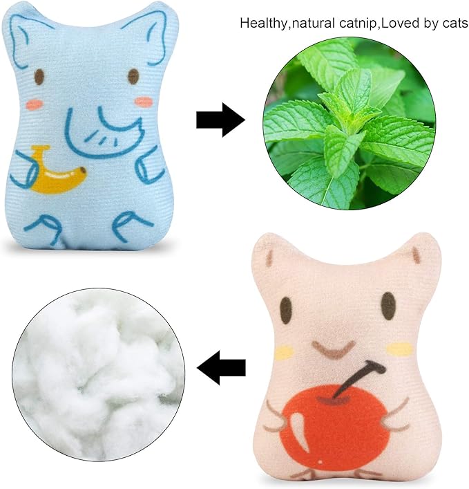 Dorakitten Catnip Toys for Indoor Cats - 5PCS Plush Cat Chew Toys Teething Interactive Catnip Filled Kitten Toy Soft Pet Toy