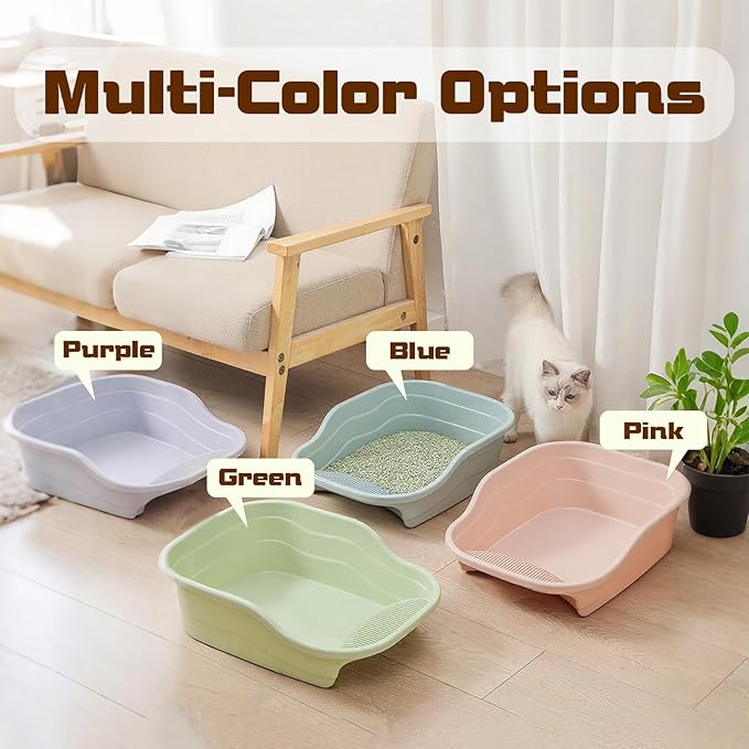 Small Cat Litter Box with High Sides,Cat Boxes for Indoor Cats,Cat Litter Pan for Kitty,Litter Box with Low Entry,Non-Slip Pedal,Easy to Clean,Anti-Splashing (Purple)