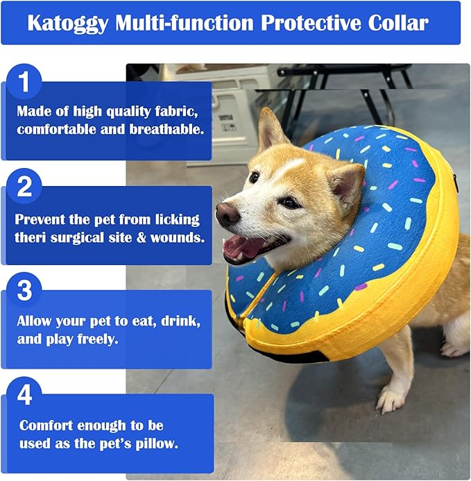 Katoggy Inflatable Cone Collar for Dogs After Surgery, Soft Adjustable Blow up Donut E-Collar for Small Medium Large Dogs and Cats