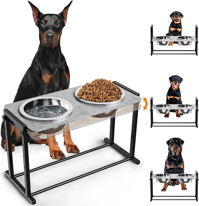 Elevated Dog Bowls for Extra Large Dogs, 4 Height Adjustable Tilted Raised Dog Bowl Stand with 2 Stainless Steel 3L Bowls, 16.1" Tall Dog Feeder for Giant Breed
