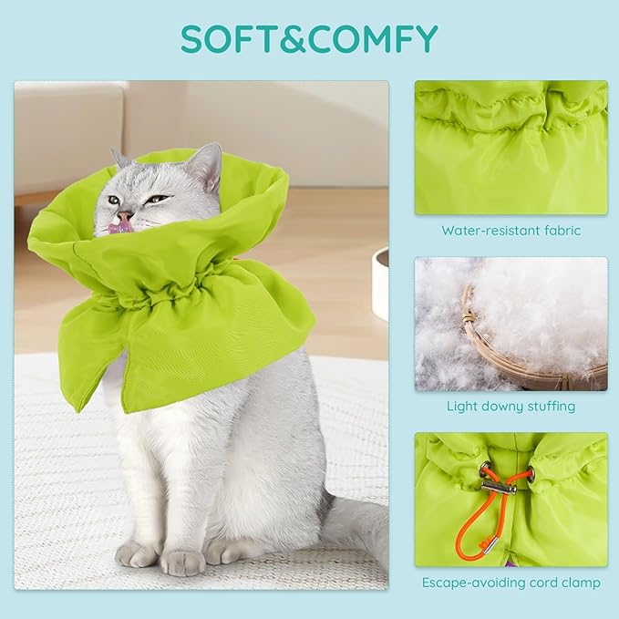 Cat Recovery Collar, Soft Adjustable Cat Cone Alternative, Lightweight Waterproof Fasteners Collars for Cats Kittens Puppies, After Surgery Stop Licking and Daily Use (Green, (Neck 5.5"-9.8"))