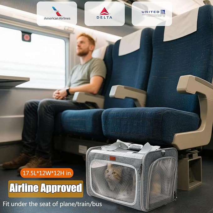 Cat Carriers Soft Stylish Small Dogs Puppy Pets Bag,Sturdy,Ventilated,Airline Approved,Expandable,Rabbit Cage Small Animals Travel Outdoor Carry Kennel Gray Color