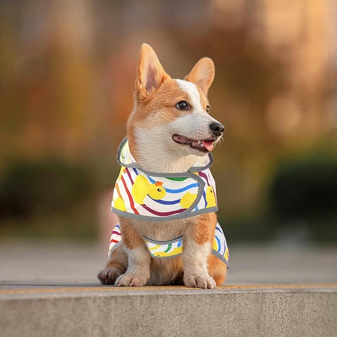 Dog Raincoat for Small Dogs Puppies Waterproof Hooded Rain Jacket with Reflective Strips Leash Hole & Poncho Adjustable Fit (Rainbow,S)