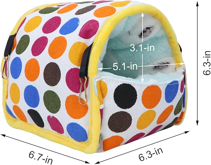 Wontee Hamster Bed Hideout Sugar Glider Hammock Small Animal Warm Bed House for Hamsters Hedgehogs Sugar Glider Gerbils Mice (Large, Colorful Dots)