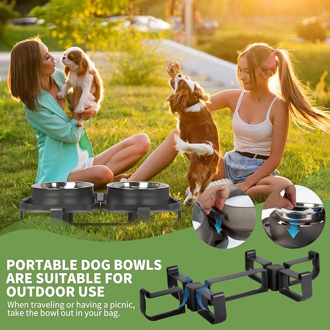 Elevated Dog Bowls, Stainless Steel Raised Dog Bowl with No Spill Dogs Food & Water Bowl for Small Medium Breed, Neater Dogs Feeding Station Non-Slip Water Bowls Set of 2 with Stand for Pet