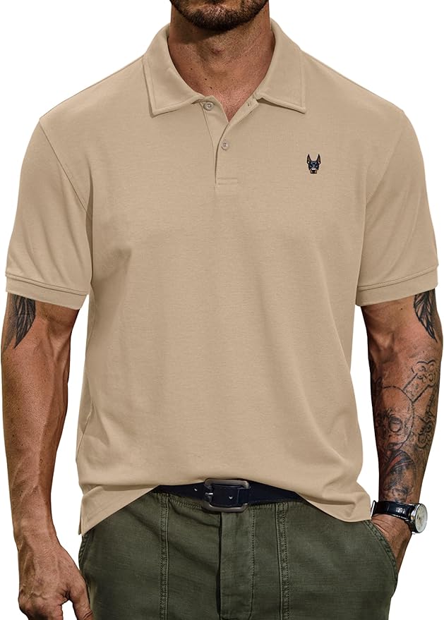 Men Embroidered Doberman Polo Casual Short Sleeve Plain Collar Shirt (S-XXL)