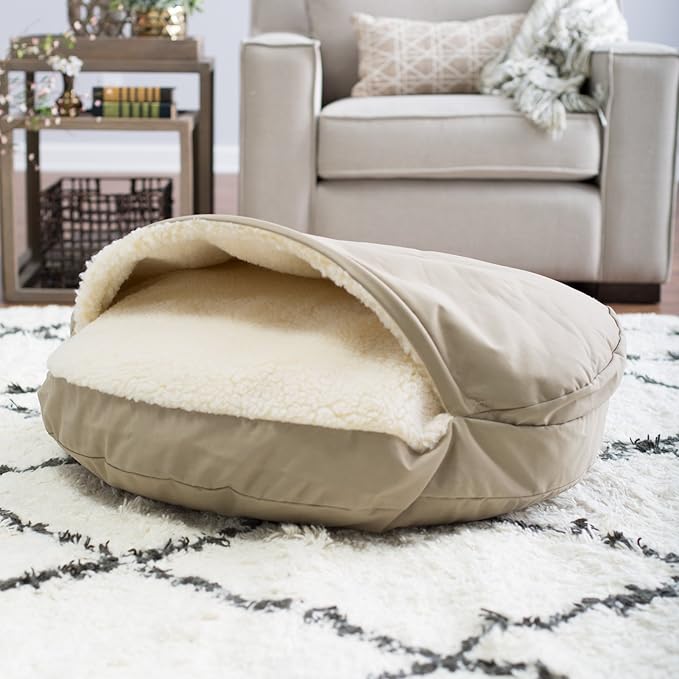 Snoozer Cozy Cave Dog Bed - Indoor Dog Bed with Cover Cave, Covered Calming Burrow for Medium & Large Sized Pets with Blanket Attached, Enclosed, Washable - XL, Navy