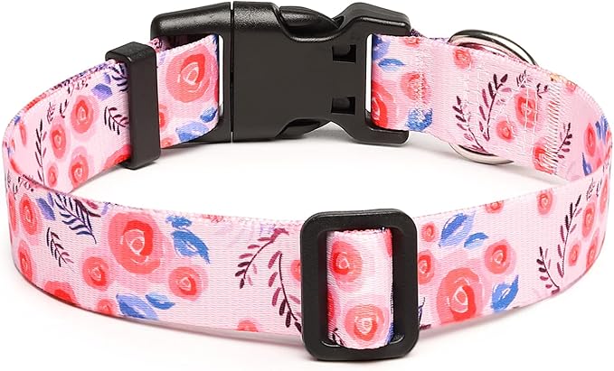 Mercano Adjustable Dog Collar - Special Design Patterns, Soft Nylon Comfortable Durable Pet Collar for Small Medium Large Dogs (L, Rose)