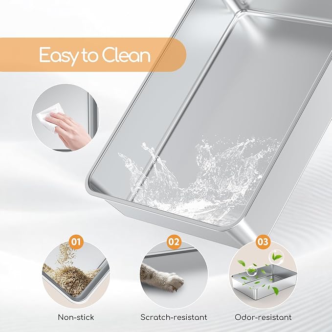 Soulbond Stainless Steel Litter Box, Extra Large Metal Litterbox for Big Cat and Multi-Cats Families, Non-Stick, Easy to Clean