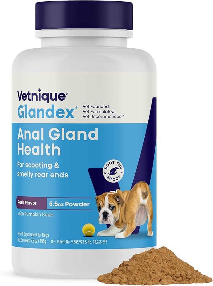 Vetnique Glandex Dog Fiber Supplement Powder for Anal Glands with Pumpkin, Digestive Enzymes & Probiotics - Vet Recommended (Regular or Advanced Strength) - Boot The Scoot (5.5 oz, Pork Liver)