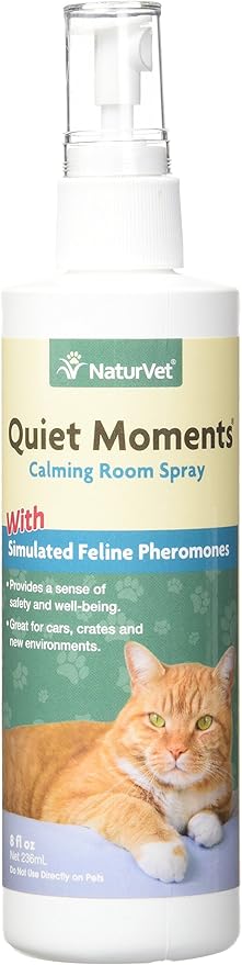NaturVet Quiet Moments Herbal Calming Spray, 8 Ounce- Feline