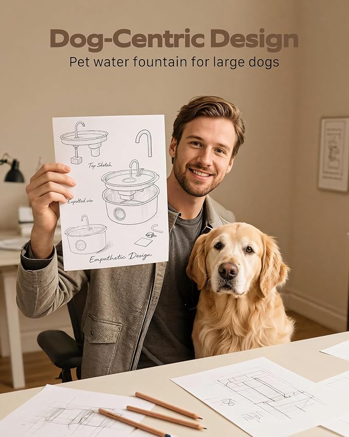 Pet Water Fountain for Large Dogs: Metal Dog Water Fountain - Silent Big Cat Fountains for Drinking - 3.2G/406oz/12L Water Fountain Dog Bowl Inside - GROOKPET Fountains with 6 Filters + 3 Sponges