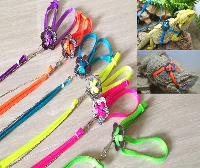 Adjustable Reptile Lizard Harness Leash,Turtle Lizard Pet Traction Belt Bearded Dragon Accessories Soft Small Pet Animal Harness Rope,1.2M (Pink)