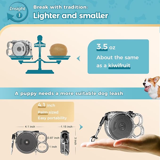 10ft Retractable Dog Leash for Small Dogs, Puppies, and Cats, 360° Tangle-Free, One-Handed Brake, Applicable to Pets of Small Size