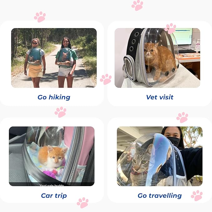 Lollimeow Cat Carrier Backpack, Bubble Expandable Backpack Carrier, Pets and Small Dogs,Airline-Approved, Designed for Travel, Hiking, Walking & Outdoor Use (Front Expandable-Pink)