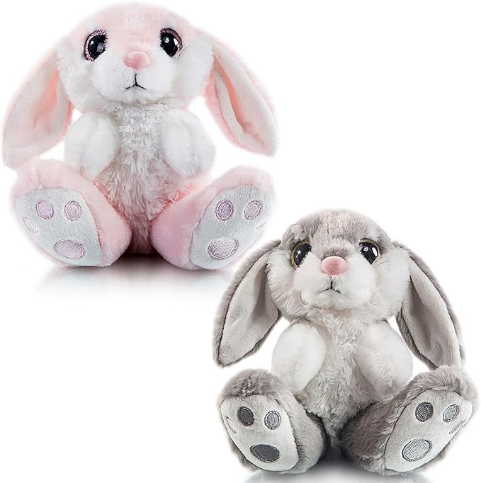 My OLi Bunny Stuffed Animal Pack of 2 Plush Rabbit 7in Stuffed Bunny with Floppy Ear Bedtime Friend Soft Toy Gifts for Girls Boys Kids, Gray & Pink