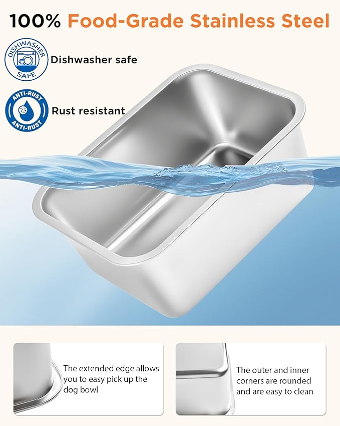 2-Pack Elevated Dog Bowls for Large Breed, 3 Gallon Large Water Bowl and 1.5 Gal Food Bowl Set with 6-Height Adjustable Stand, Raised Dog Feeding Station with Stainless Steel Bowls for Indoor&Outdoor