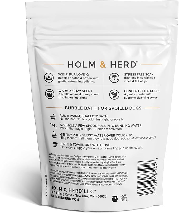 Dog Bubble Bath Shampoo Alternative – Soft Oatmeal Honey Scent, Natural Pet Spa Soak, Gentle Puppy Wash, Dog Gift - 12 Baths (Oatmeal Honey)