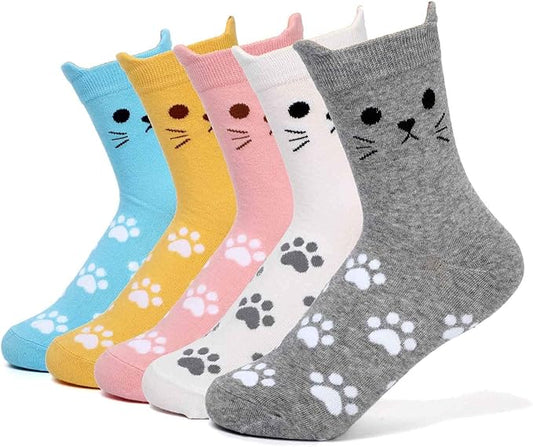 Womens Grils Cute Animal Socks, Dog Cat Socks, Novelty Funny Crew Sock, Animal Gifts for Women Dog and Cat Lovers