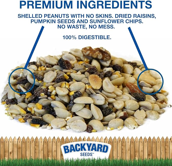 Backyard Seeds Woodpecker Shelled Peanuts Mixed Bird Seed with Sunflower Chips, Pumpkins, Raisins (40 Pounds)