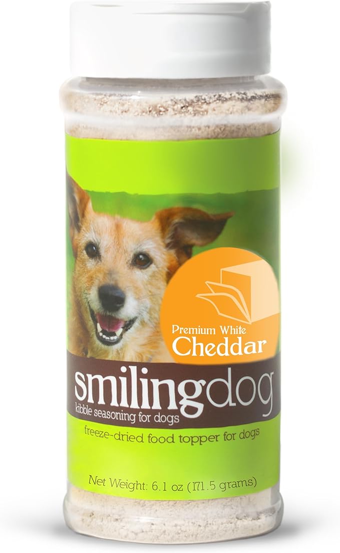 Herbsmith Smiling Dog Kibble Seasoning – Freeze Dried Cheese Food Topper - Premium White Cheddar – All Natural, Human-Grade Topper for Dogs 6.2 oz