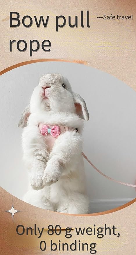 Rabbit Harness and Leash - Adjustable Bunny Harness Escape Proof for Walking Runnig Hiking Camping Outdoor - Cute Small Animal Harness Leash Set (Medium,Pink)