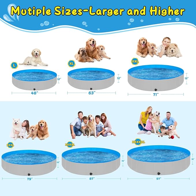 Foldable Dog Pool for Large Dogs, 87"x16" Kiddie Pool Hard Plastic Dog Swimming Pool Portable, Collapsible Dogs Wading Pools & Bathing Tub, Outdoor Cooling for Pets Kids & Adult