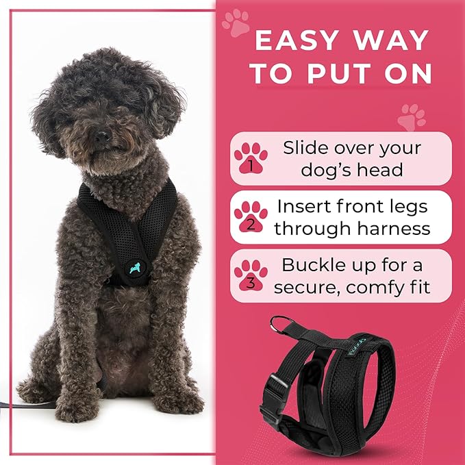 Gooby Comfort X Head In Harness - Black, Large - No Pull Small Dog Harness, Patented Choke-Free X Frame - Perfect on the Go Dog Harness for Medium Dogs No Pull or Small Dogs for Indoor and Outdoor Use