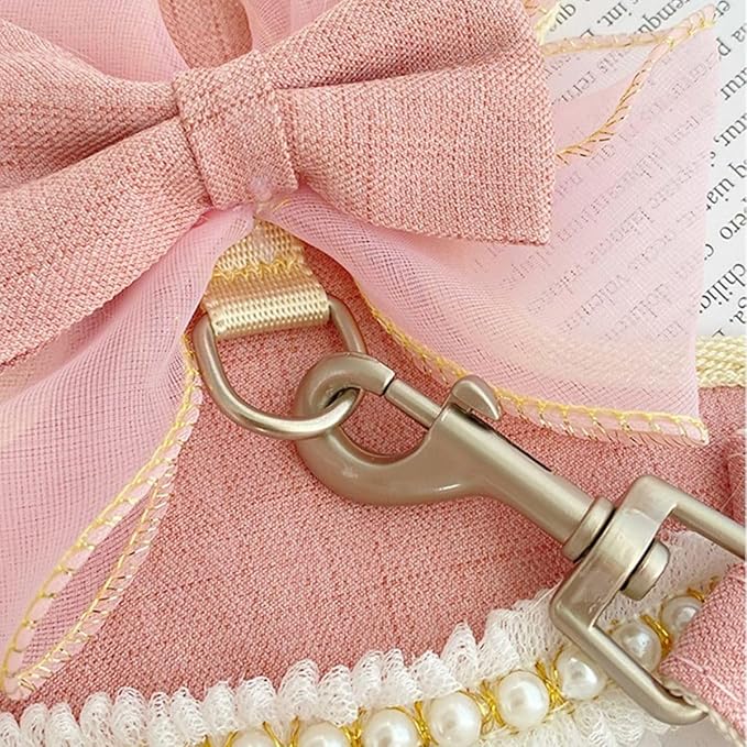 Rabbit Harness and Leash for Walking Escape Proof - Cute Skirt Mesh Breathable Bunny Vest Harness Outdoor Camping Hiking Training - Also Suit for Small Animals (Pink,L)