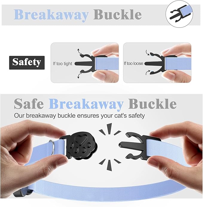 Airtag Cat Collar, Stretchy Kitten Collar with Apple Air Tag Holder, Lightweight and Comfortable, Ultra Elastic GPS Cat Collars for Cats Kittens and Puppies, 8-12.5 Inch, Blue